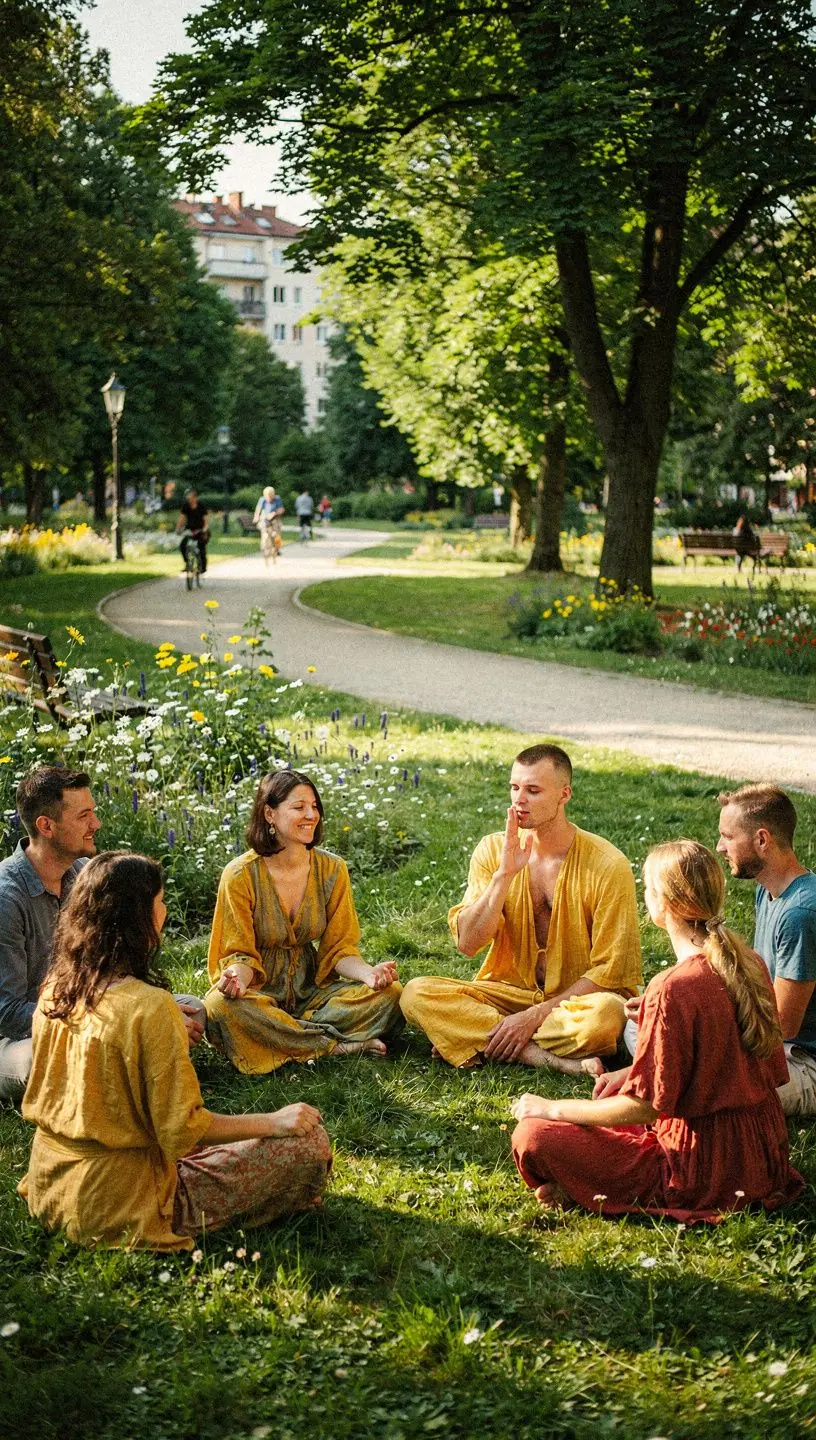 Zbliżenie na dłonie osoby wykonującej technikę oddechową, skupione na harmonii i równowadze.